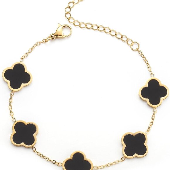 Jewelry - 18K Gold Plated Clover Lucky Bracelet for Women White/Black/Red/Green Flower Fou